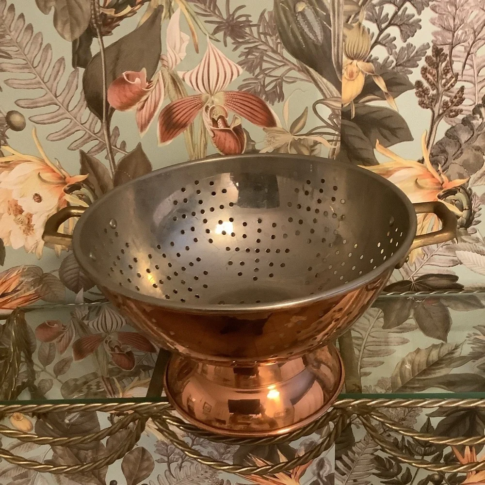 Vintage Copper Kitchen Pedestal Strainer Handles